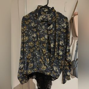 Long Sleeve Floral Satin Bodysuit